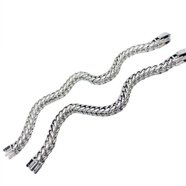 Bracciale unisex liscio Yamamoto S in argento semplice cubano con catena intrecciata_voghion.com