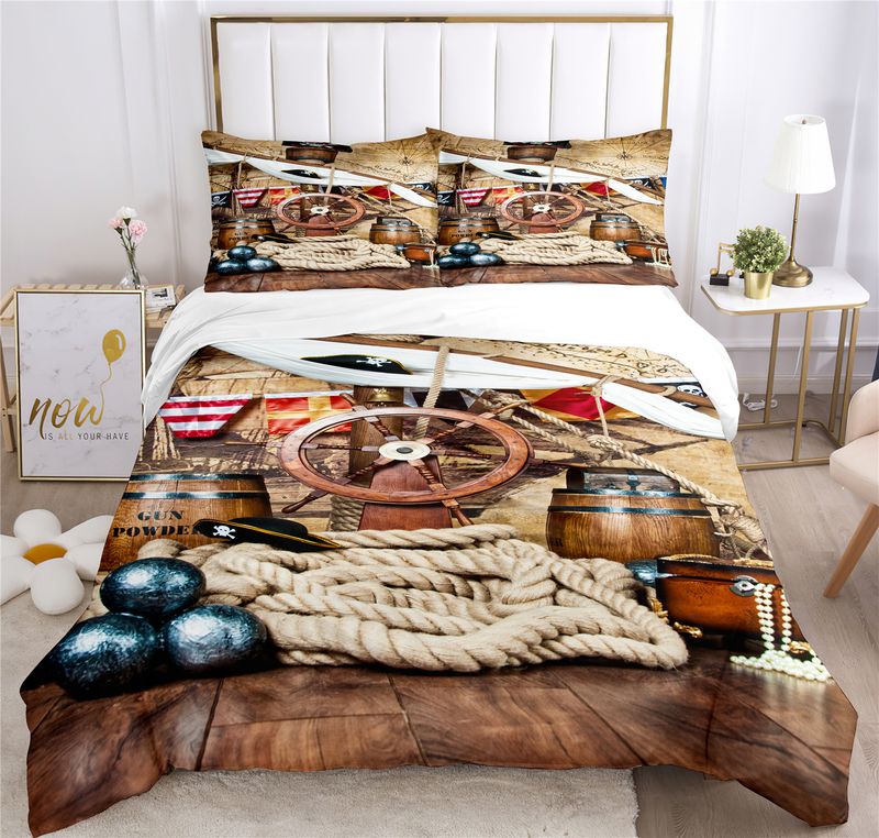 High quality home textile dreamy rendering three digital printing pirate boat bedding four piece set, duvet cover_voghion.com