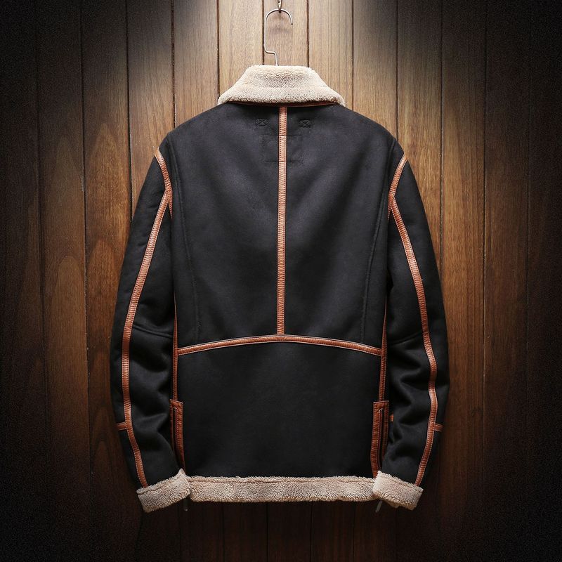Giubbotto bomber in similpelle da uomo – Cappotto slim fit con fodera in montone (M-5XL, nero, antivento)_voghion.com