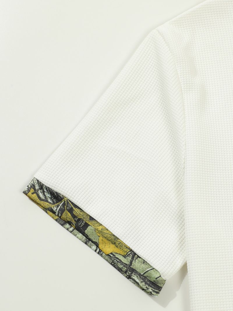 Waffle Zipper Stand Collar Color Matching Short Sleeved Shorts Men's Casual Outdoor Suit_voghion.com