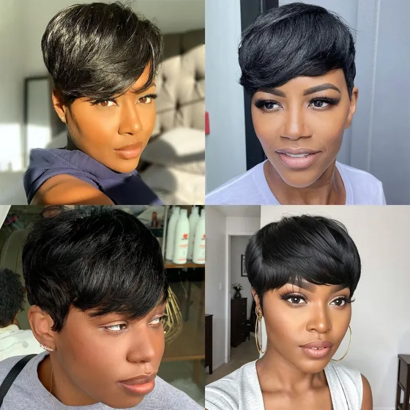 613 Blonde Pixie Cut Perukas Žmonių Plaukų Spalvoti Žalias Trumpas Bob Perukai su Kirpčiukais Pilna mašina Pagamintas Pigus Perukas be klijų juodoms moterims_voghion.com