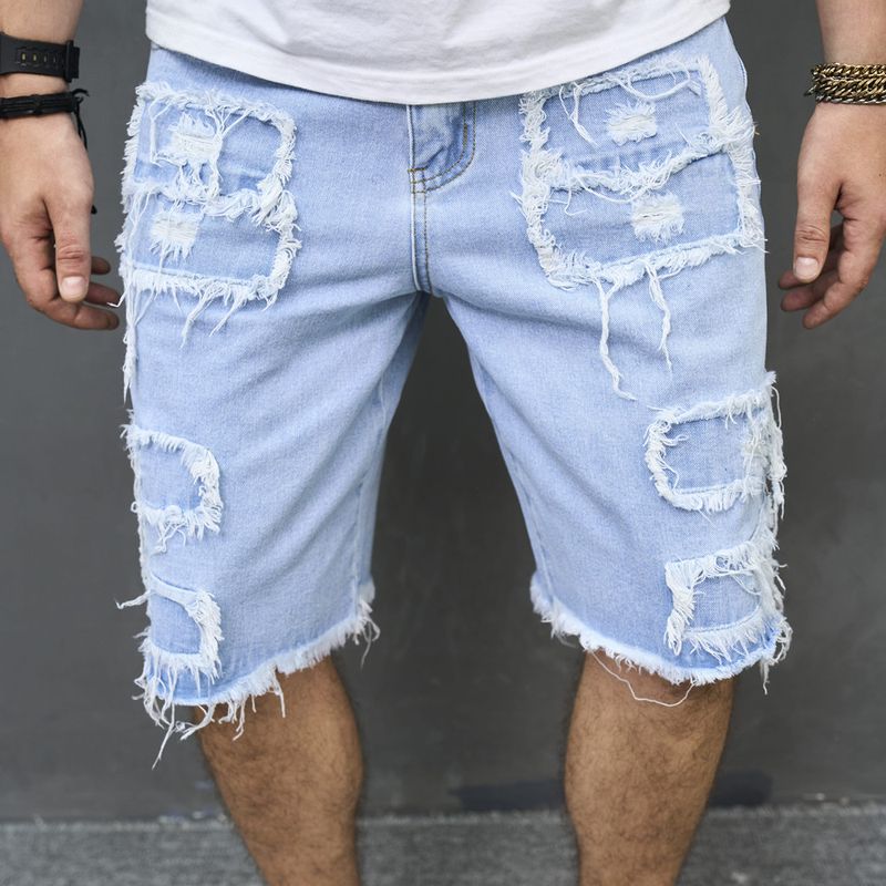 Lässige Sommershorts für Herren – Denim-Cargo-Shorts mit zerrissenem Saum und elastischer Taille, Streetwear-Mode für Teenager und junge Erwachsene (XS-2XL)_voghion.com