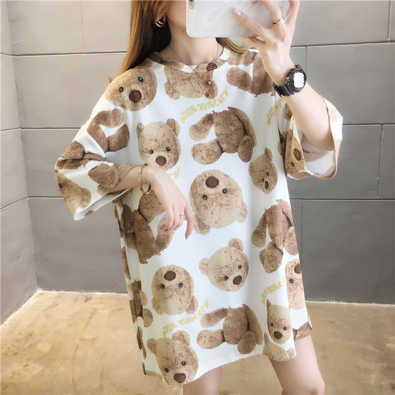 Women's Cartoon Bear Short Sleeve T-Shirt_voghion.com