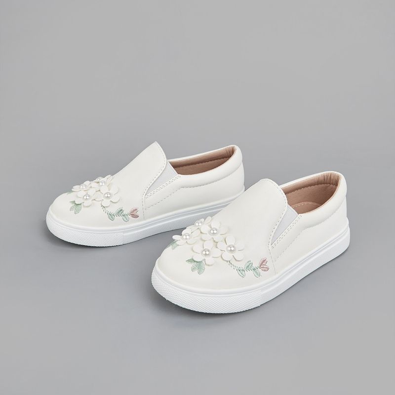 Scarpe da ginnastica bianche da bambina, punta tonda, suola piatta, stile western, ricamate, primavera e autunno_voghion.com