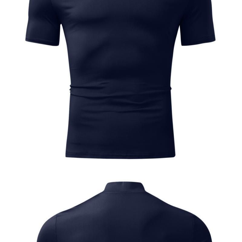 2024 Herbst Winter Stehkragen Kurzarm T-Shirt Herren Basishemd Einfarbiges Oberteil_voghion.com