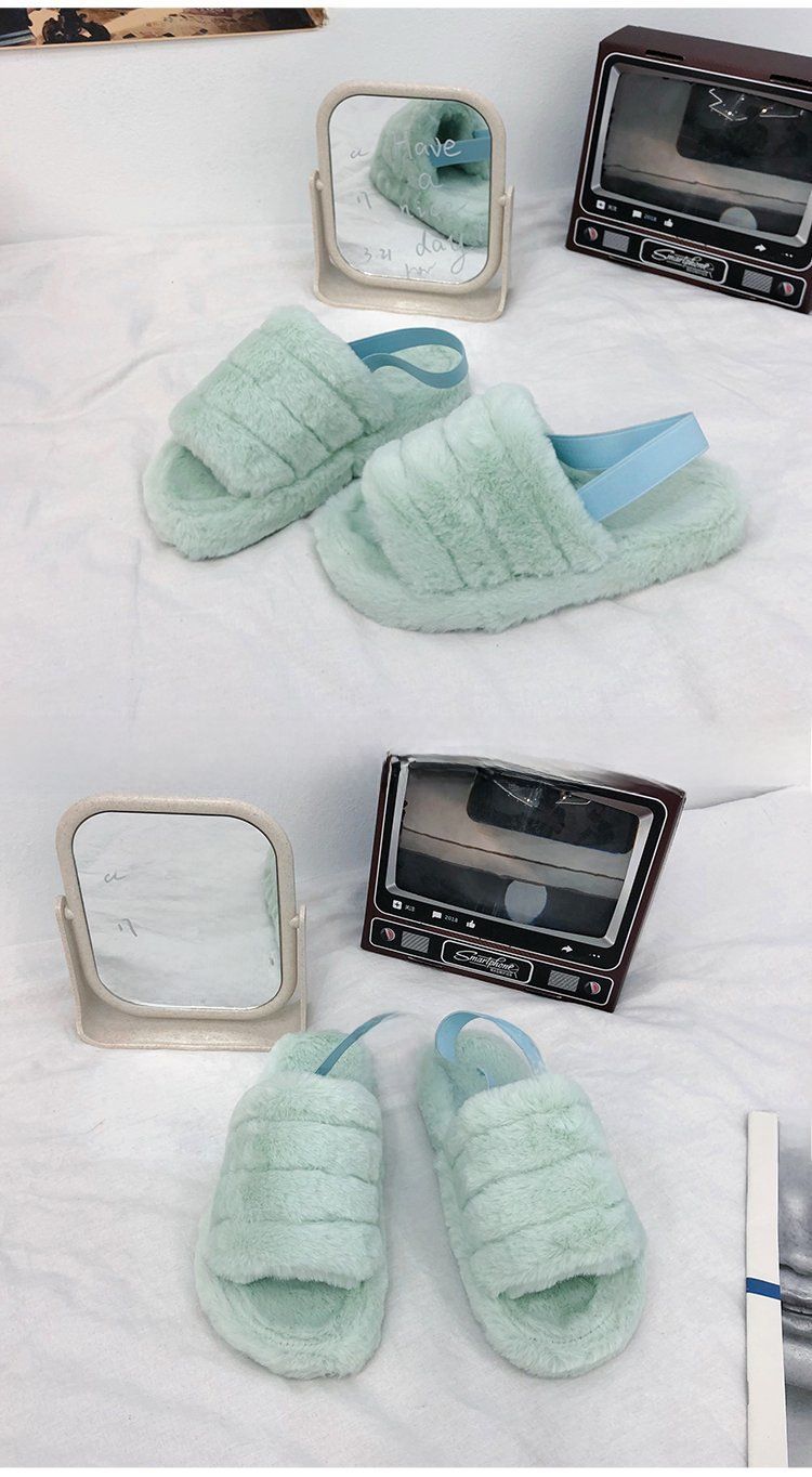 Foreign trade thick-soled plush slippers for women 2023 New 43 plus size flat home plush cotton slippers elastic band warm_voghion.com