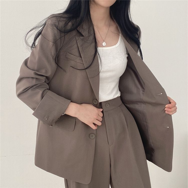 High-End Chic Autumn Casual Lapel Button Blazer High-Waisted Draped Wide-Leg Suit Set_voghion.com