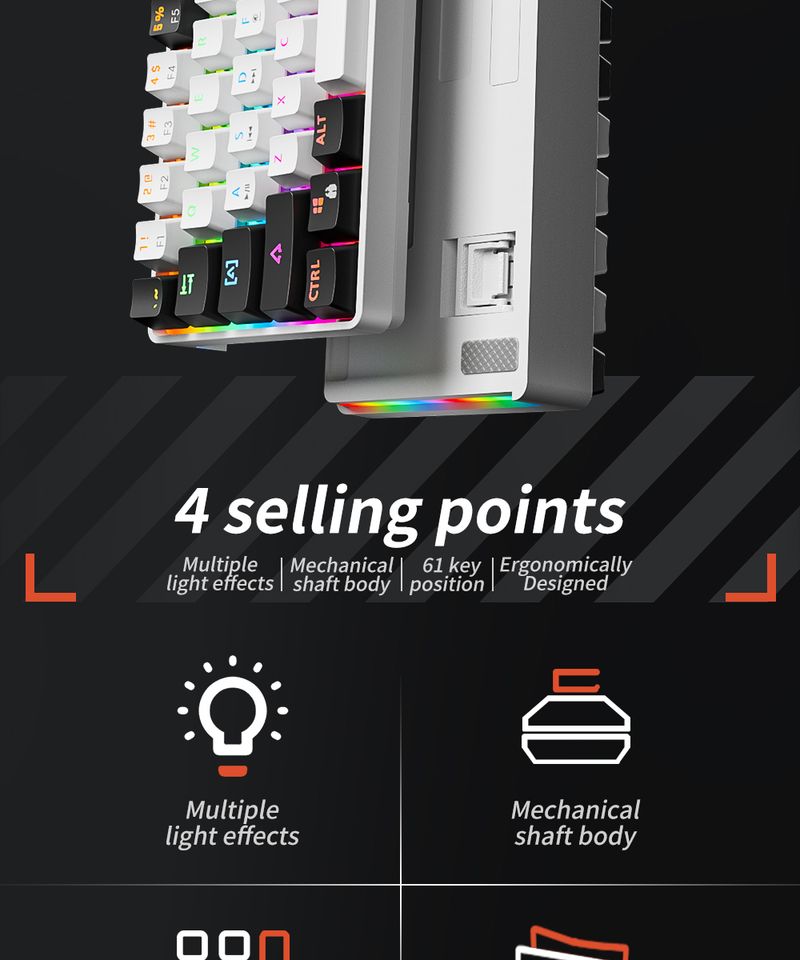 Teclado mecânico Mucai 61 teclas RGB Cool Lihtin Hot Plu Red Switch prático e portátil, adequado para escritório_voghion.com