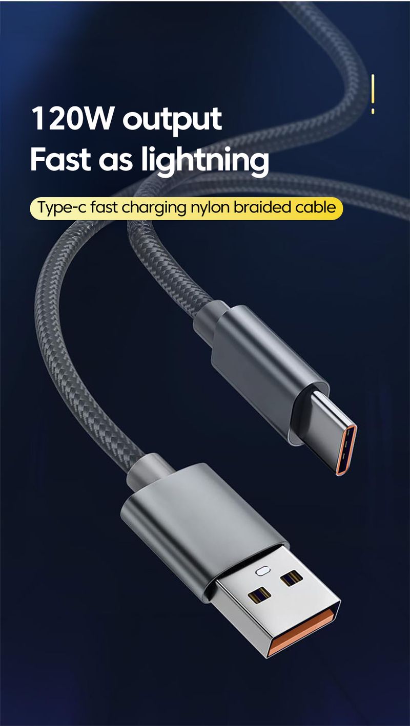120G Super Fast Charging To Tipe C Cable Mobile Phone USB Line For Xiaomi Samsung S24 Chhuk Charger Cord 1M 1.5M 2M_voghion.com