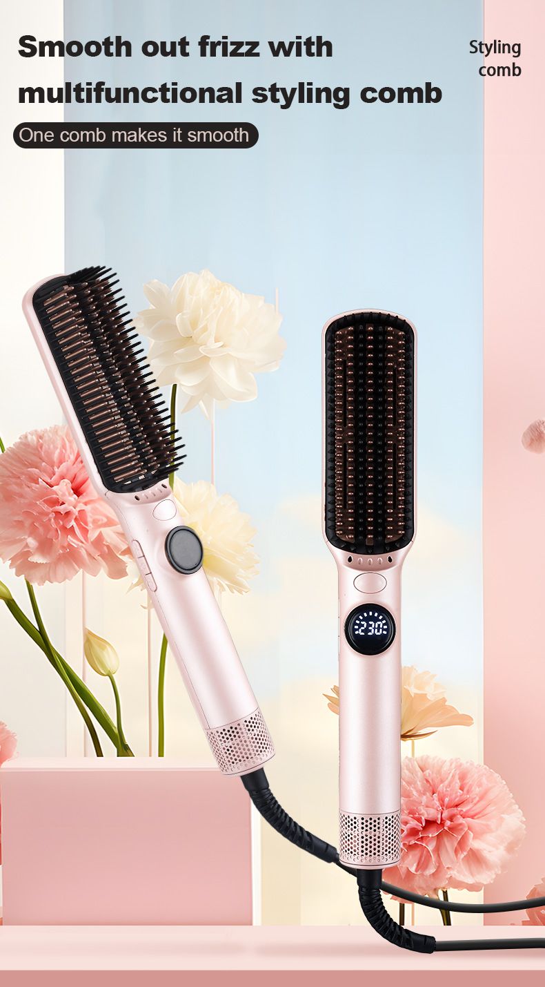 Volumenkamm mit Heiß- und Kaltluft, Glätteisen mit Verbrühungsschutz und LCD, 2-in-1-Haarstyling-Tool_voghion.com