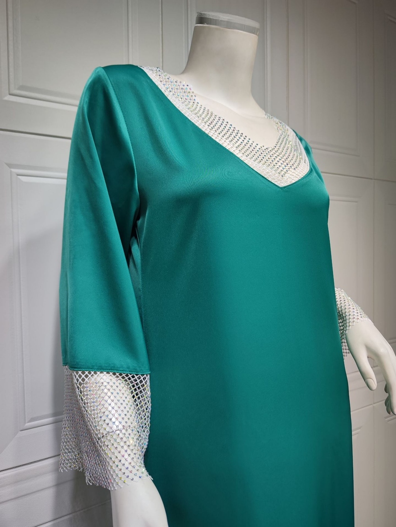 Abito lungo da donna in maglia di diamanti con paillettes in raso per donne musulmane_voghion.com