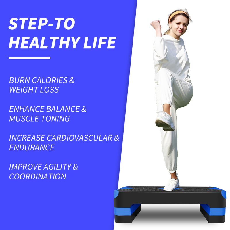 Verstelbaar aerobics-oefenplatform, 27 inch stepdek met 4, 6 en 8 inch risers voor workout- en step-upoefeningen (blauw)_voghion.com