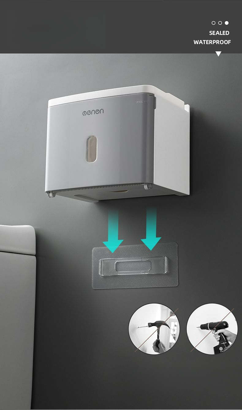 Bathroom Wall-Mounted Waterproof No-Drill Tissue Box Toilet Paper Roll Holder Storage Rack_voghion.com