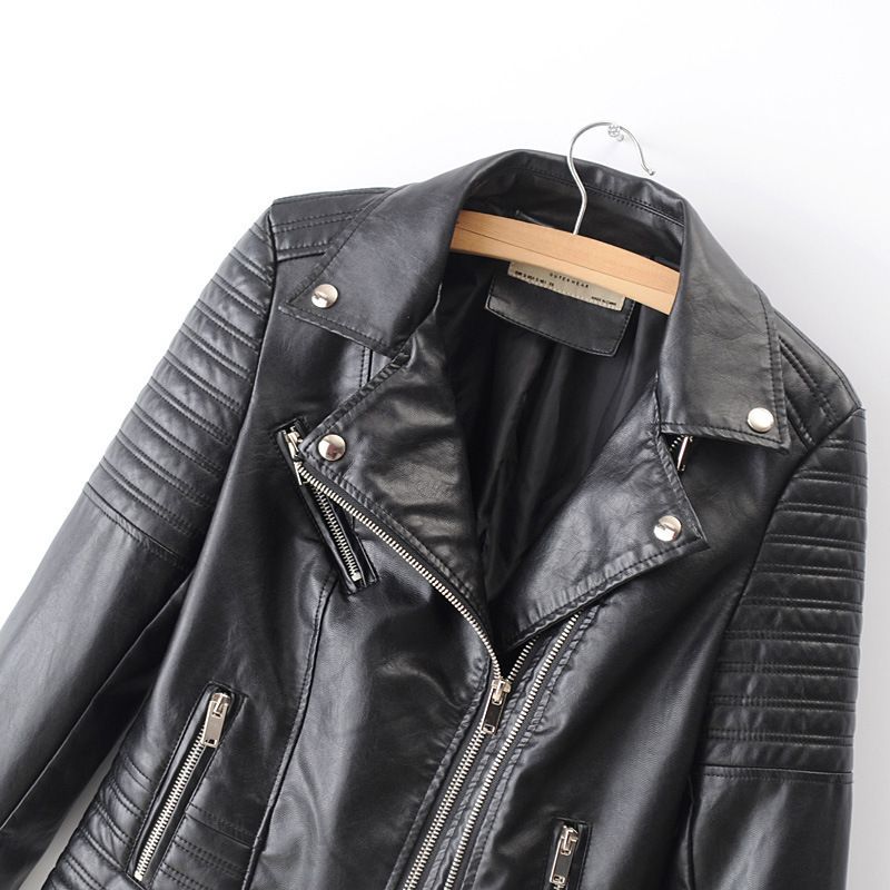 Giacca da motociclista in pelle PU con colletto rovesciato, stile primavera e autunno, taglie forti, da donna_voghion.com