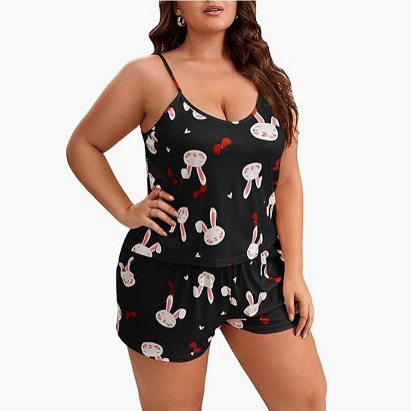 Plus-size pyjamaset met bloemenprint - sexy lingerie pyjama voor dames, zachte melkzijde, hoge elasticiteit, comfortabel en stijlvol_voghion.com