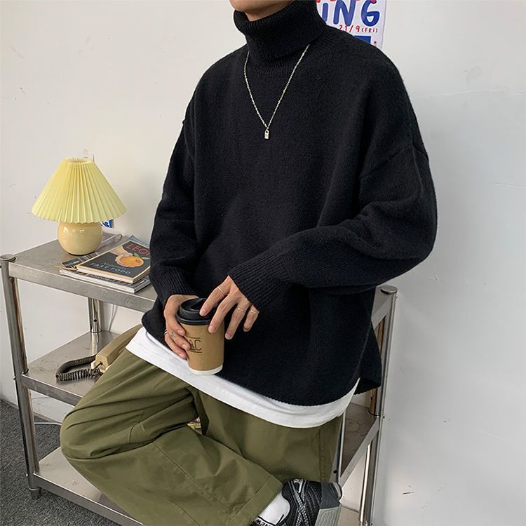 Britische minimalistische Trendmarke Herbst Einfarbiger Rollkragenpullover für Herren Paarstil Ins Unisex Vielseitiges Oberteil 1_voghion.com