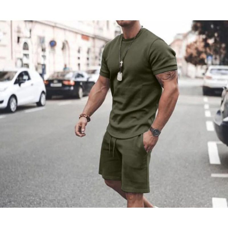 New men's casual sports oversized set, summer street short sleeved shorts,_voghion.com