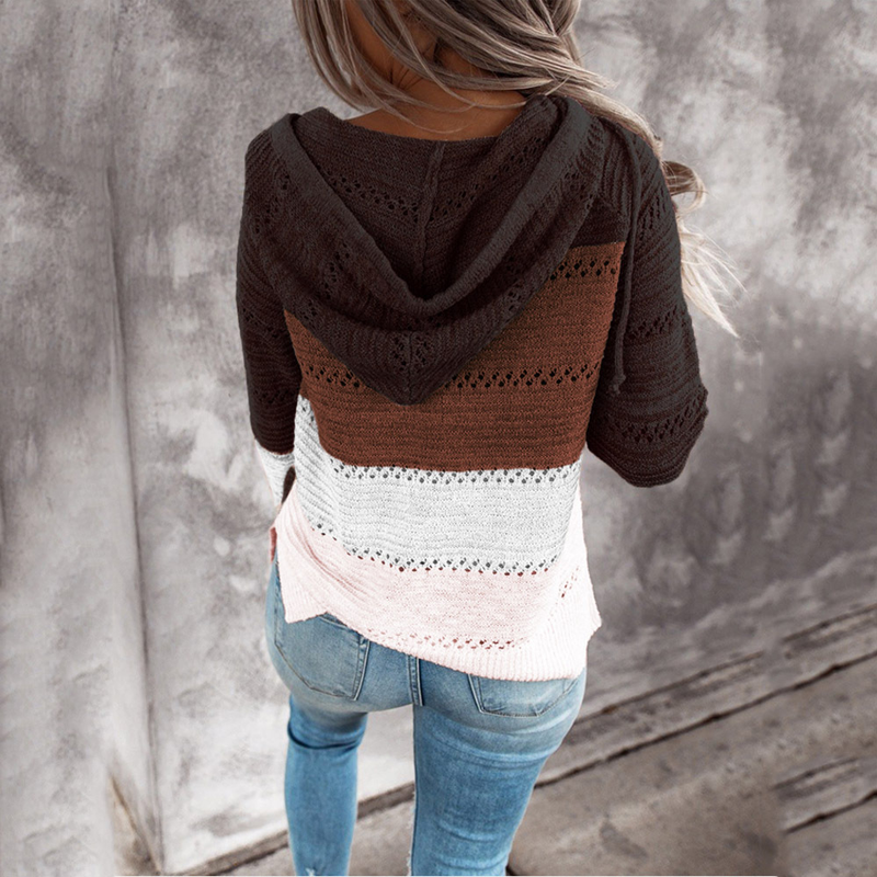Roupas femininas New Wish Outono e Inverno Listrado Com Capuz Suéter Estampa Leopardo_voghion.com