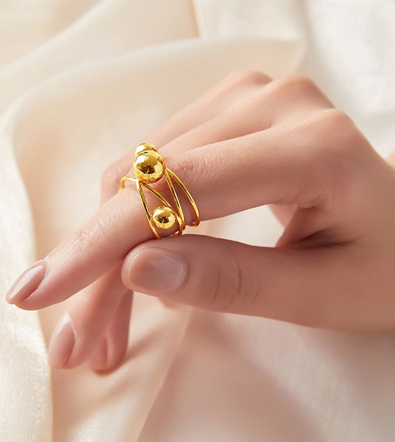 Retro Personalized Versatile Ring, Multi-layer Line Stacked Wind Ring, Niche Gold Round Bead Titanium Steel Gold-plated Index Finger Ring_voghion.com