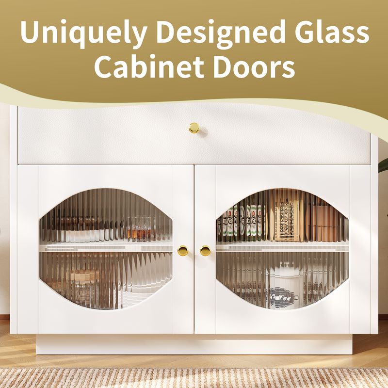 Küchenschrank Weiß 100x90,5cm Mit Glastüren, Credenza Für Küche & Wohnzimmer_voghion.com