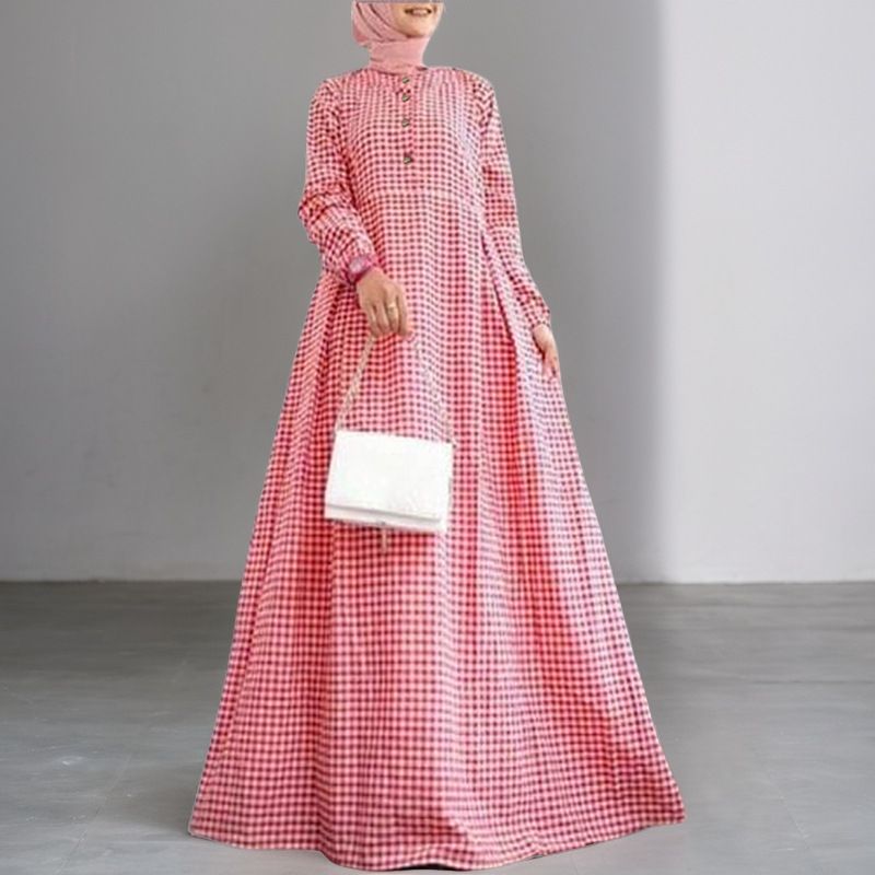 Abito da donna retrò a quadri taglie forti, abito gilet a quadri, abito elegante Dubai Medio Oriente_voghion.com