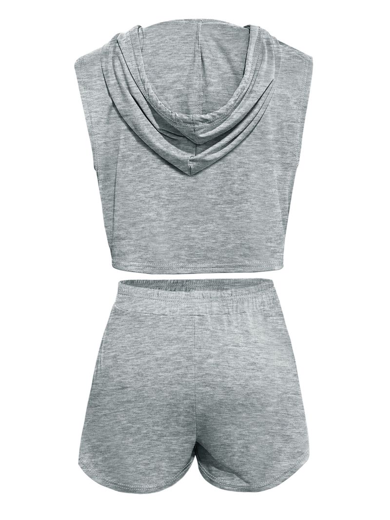 Completo da donna in 2 pezzi, con gilet, pantaloncini, senza maniche, con cuciture e lacci, tasca casual_voghion.com