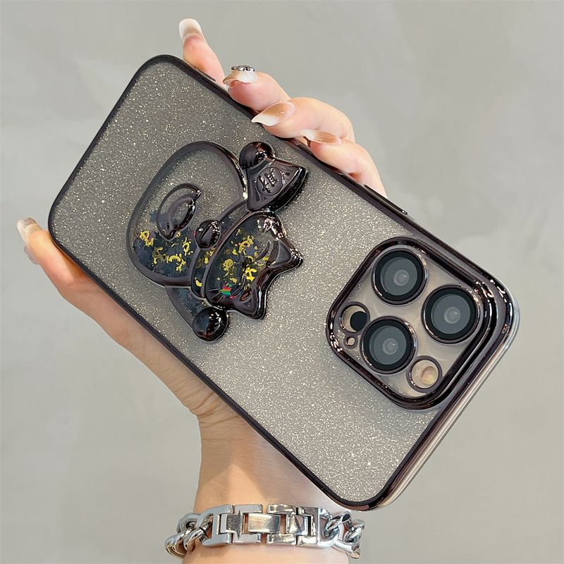 Custodia per telefono Flowing Sand Electroplated Wealth Cat adatta per iPhone 11, 12, 13, 14, 15 Pro Max con pellicola per obiettivo integrata_voghion.com
