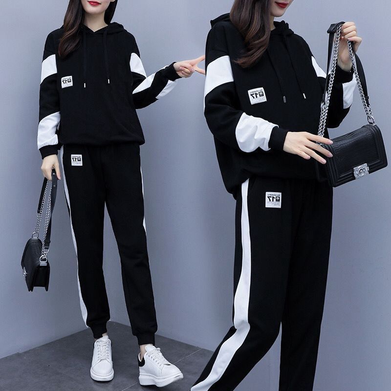 Ropa de talla grande de 100 kg, traje deportivo holgado de dos piezas para otoño, nuevo, a la moda, para mujer_voghion.com