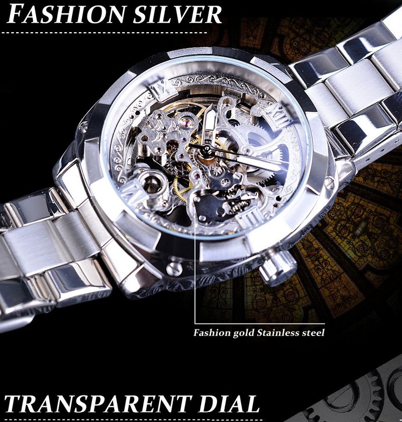 Reloj mecánico automático para hombre con esqueleto, correa de acero, informal._voghion.com