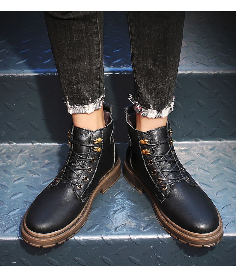 Stivali Martin alti in pile da uomo, stivali in cotone di media lunghezza, stivali casual da locomotiva, stivali da neve caldi_voghion.com