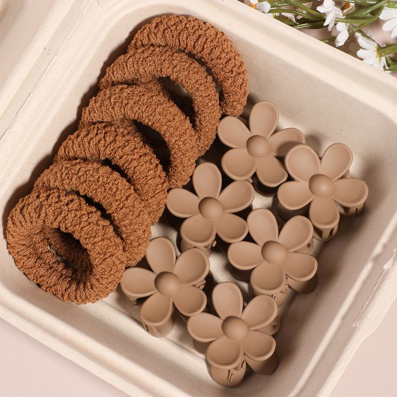 Spring/Summer New Sweet Candy Color Popcorn Scrunchie - Plush Back-of-Head Ponytail Holder + Small Floral Claw Clip Set_voghion.com