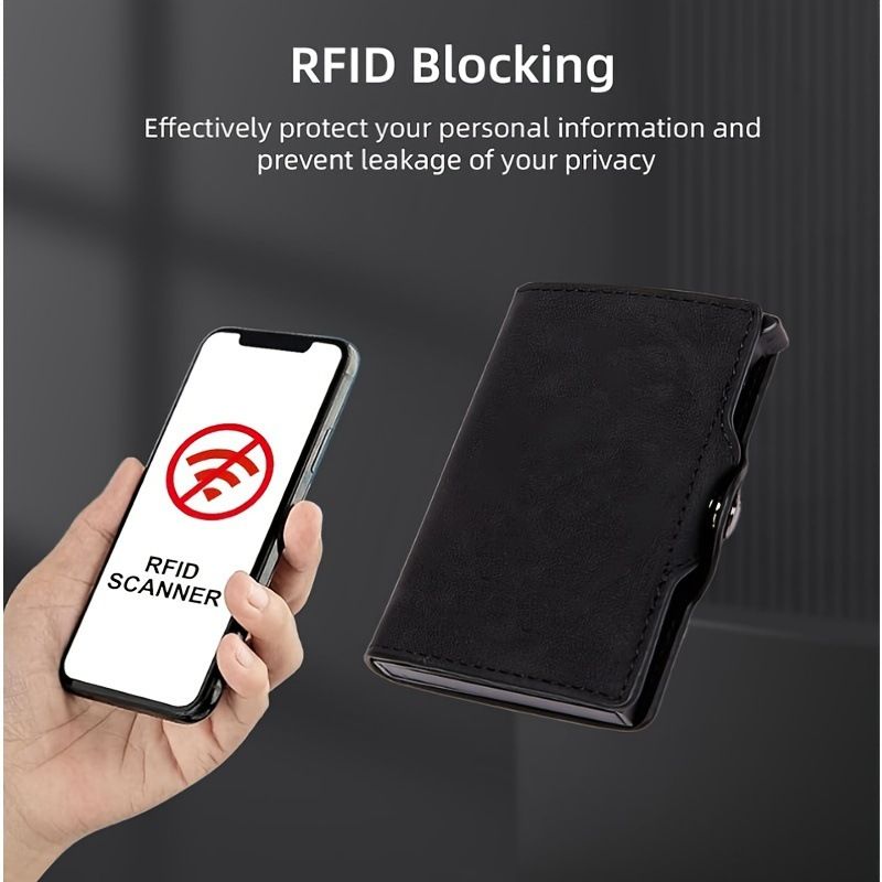 Portafoglio da uomo con porta carte RFID, porta carte di credito in metallo, porta carte di credito portatile, multifunzione, con sette caratteri, piccolo portafoglio_voghion.com
