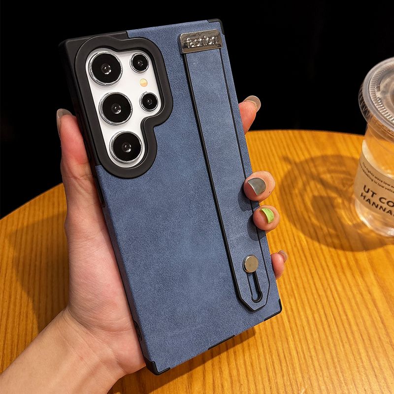 Matte Suede Leather Wrist Strap Holder Magnetic Case For Samsung S25 Plus S24 S23 S22 Ultra Camera Protection Silicone Cover_voghion.com