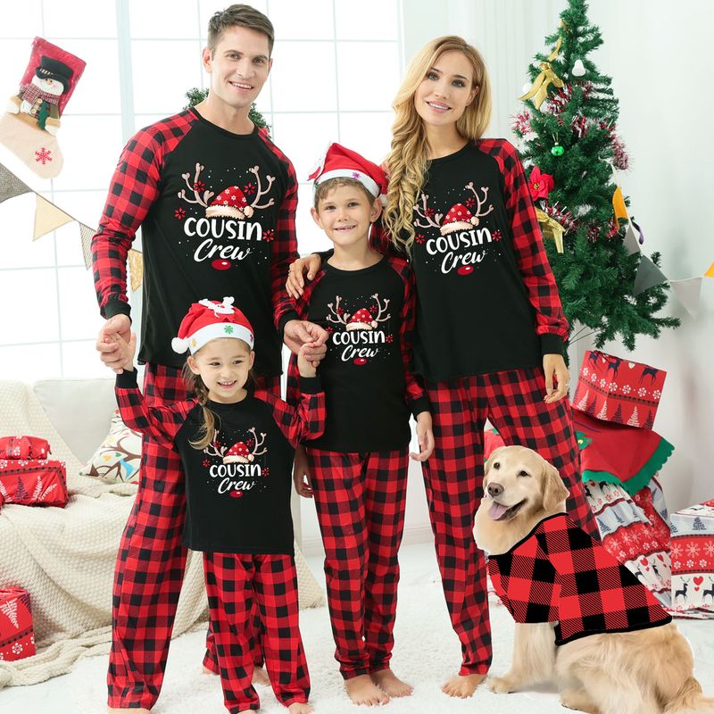 Traje familiar de Navidad, ropa familiar para el hogar, ropa navideña para el hogar, conjunto familiar, ropa para el hogar con estampado de retales a cuadros_voghion.com
