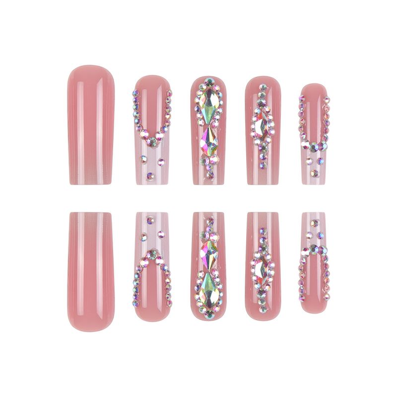 Elegant Glam Long Press-On Nails With Glitter & French Tips - Reusable False Nails For Women, Ins Style & Party Wear (Glue/Gel Adhesive Options)_voghion.com