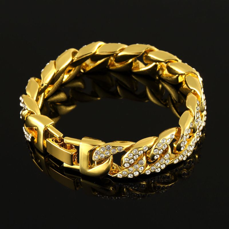 Hip Hop Men's Diamond-Encrusted Cuban Hiphop Cool Clubbing Nightclub Punk Gold Bracelet Jewelry_voghion.com