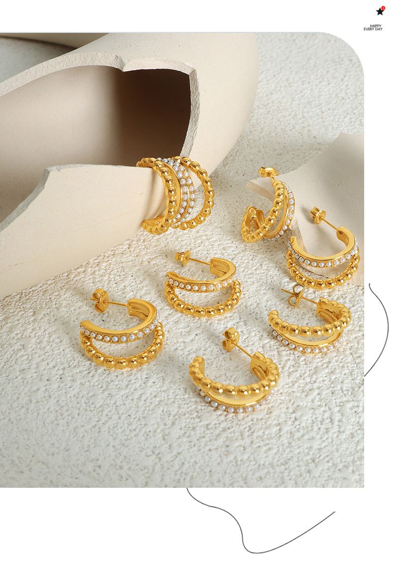 Orecchini a doppio cerchio in acciaio al titanio con zirconi cubici e design a onda, ipoallergenici, leggeri, per donna_voghion.com