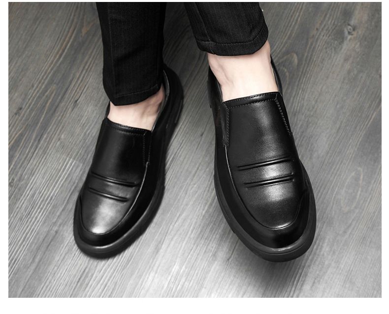 Elegante Herren-Lederschuhe mit Obermaterial und Faltenwurf, runde Schnürschuhe, Gummisohle_voghion.com