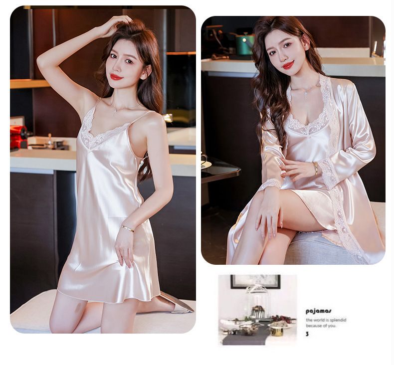 Pigiami da donna, bretelle sexy, stile primaverile e autunnale, camicia da notte in seta ghiacciata sottile, abito a due pezzi, abbigliamento per la casa in seta sintetica_voghion.com