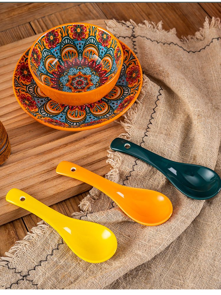 Bohemian Ceramic Dinnerware Set - 3-Piece Tableware For Restaurants & Home Use (Bowls, Plates & Saucers, Microwave & Dishwasher Safe)_voghion.com