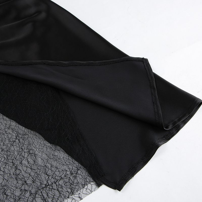 Women's Clothing Black Wrap Lace Butt Curtain Skirt A Line Skirt_voghion.com