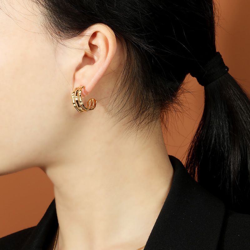 Sterling silver earrings women's golden niche design ins high-end sense ear Jewelry earrings temperament_voghion.com