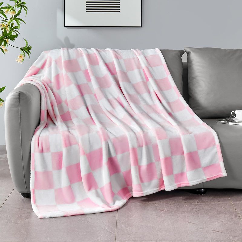 Coperta in flanella con motivo a quadri bianco e nero, morbida e confortevole, per la casa, coperta per neonati, regalo di compleanno e festa._voghion.com