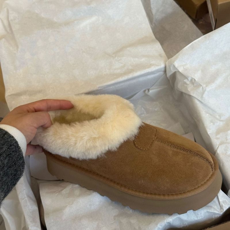 Henan Sangpo Damenschuhe aus Wolle mit dünner Sohle, lässig, pelzig, Baumwolle, Herbst/Winter, niedrige Röhre, Outdoor-Heimkleidung_voghion.com