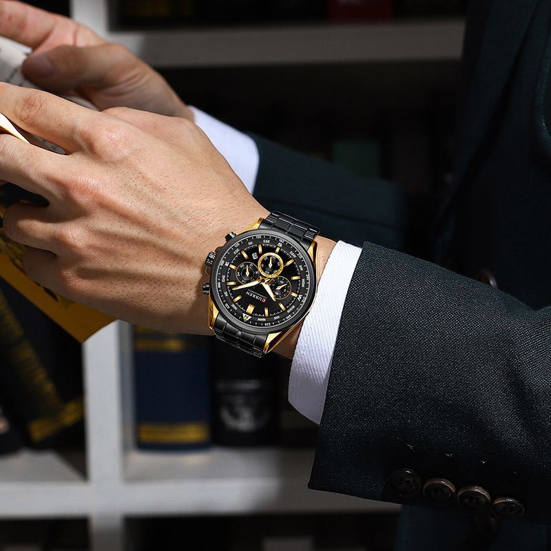 Orologio da uomo al quarzo in acciaio inossidabile con datario, orologio da polso analogico multifunzionale a 6 lancette, orologio casual da lavoro_voghion.com