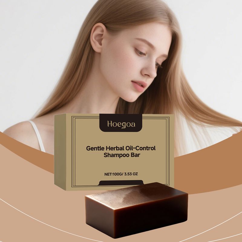HOEGOA Herbal Oil Control Nourishes Cleanses Hair Smooth Glossy Natural Voluminous Shampoo Soap_voghion.com