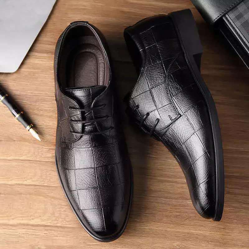 Novos sapatos masculinos de couro xadrez para negócios, sapatos sociais de tamanho grande, sapatos masculinos casuais para casamento_voghion.com