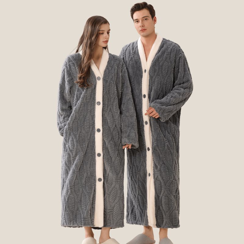 Jacquard Shu Cotton Lint Home Nightgown Nightgown Long Sleeve Warm And Comfortable Home Clothes Can Be Worn Outside Nightgown_voghion.com