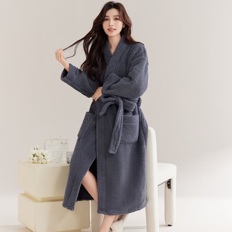 Camicia da notte da donna in pile spesso corallo, pigiama termico, accappatoio lungo in flanella_voghion.com