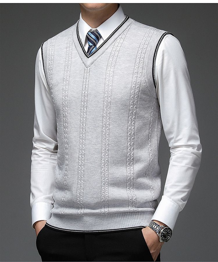 Ärmellose Pulloverweste aus Wollmischung mit V-Ausschnitt für Herren – Karo- und Camouflage-Muster, schmale Passform, lässiger Pullover für den Herbst_voghion.com